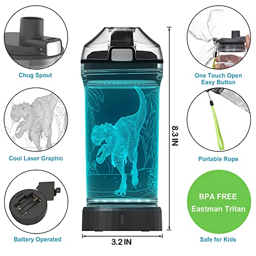 Lightzz Dinosaur Water Bottle with 3D Illusion & LED Light for Boys 5-12