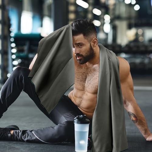 Microfiber Travel Sports Towel Set - Quick Dry, Ultra Compact, Grey - M: 24"x48" + 24"x12"