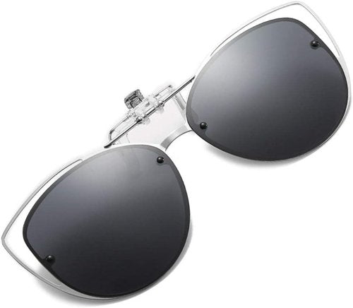 FEISEDY Polarized Cat Eye Clip-On Sunglasses - Stylish Rimless Flip-Up Design for Prescription Eyewear