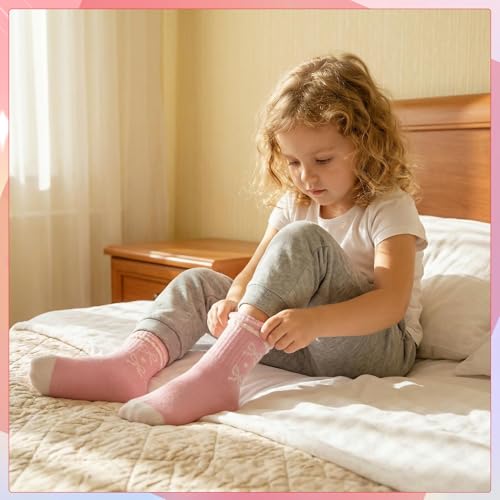 Kids Girls Crew Athletic Socks - 5 Pairs, Pink & White, Ages 9-12