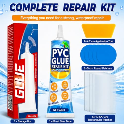 Air Mattress Patch Kit - Waterproof Vinyl Repair with PVC Glue
