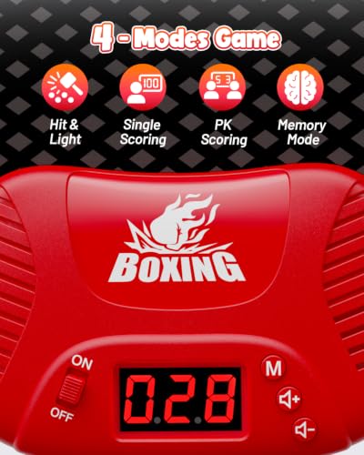 HopeRock Red Kids Boxing Punching Bag Set with Gloves, Light, Music, 4 Game Modes