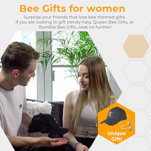 Bee Kind Ponytail Hat with Honey Bee Hair Pins - Black