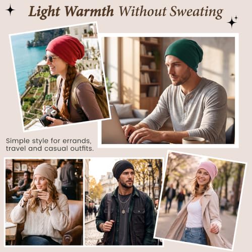 Soft Lightweight Cotton Slouchy Beanie Hat - One Size Red