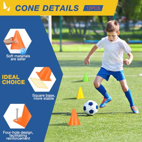 7-Inch Soccer Cones - 12 Pack Durable Training Cones for Sports
