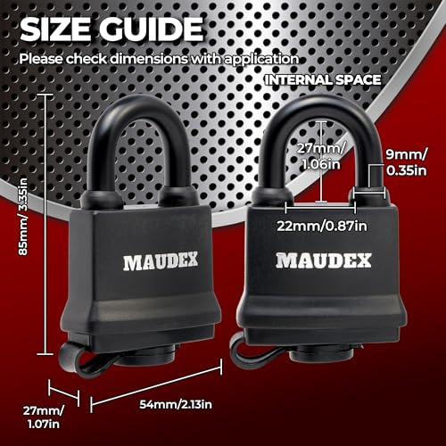 Maudex¢ç IP450 Heavy Duty Padlocks 4-Pack with 12 Same Keys - Weatherproof Outdoor Locks with Hardened Steel Shackle, Waterproof Protection for Gates, Sheds, Fences, Storage Units