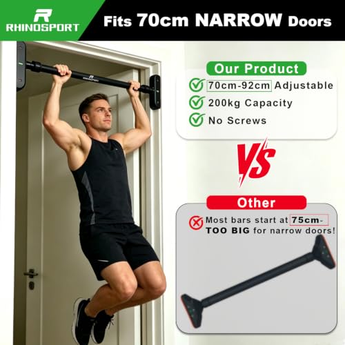 Door Pull Up Bar - 69-92 cm Non-Screw Design - Black