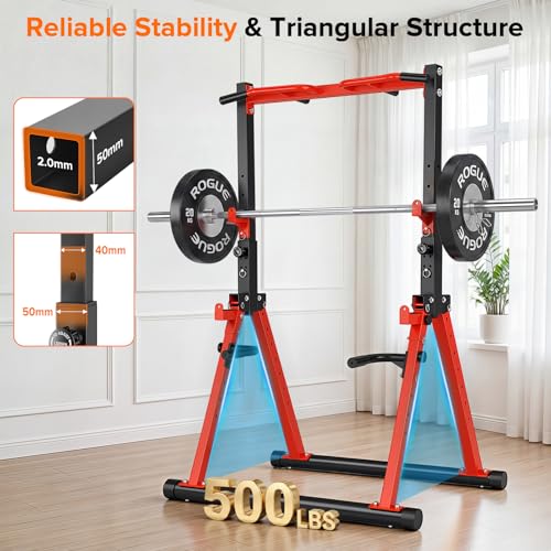 Foldable Adjustable Height Pull Up Bar - Red, 700lbs Capacity