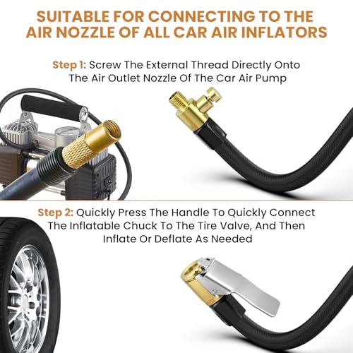 12-Inch Tire Inflator Extension Hose - Flexible Rubber Air Line for Car, Motorcycle, Bicycle