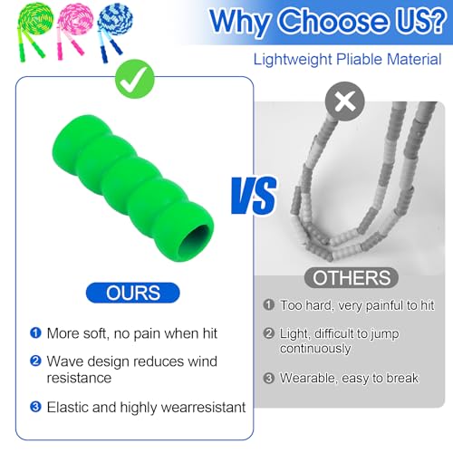 Adjustable Jump Rope for Kids - 9 Ft Soft Beaded - Green, Pink, Blue