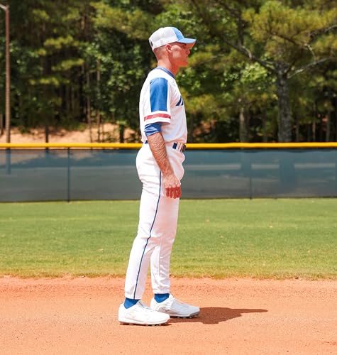 Men's Baseball Piped Pants - Mizuno Adult Premium Game Uniform White/Navy Medium