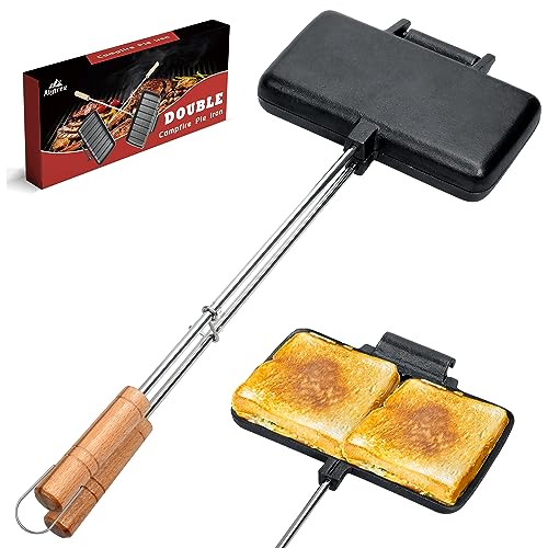 Alytree Double-L Cast Iron Camping Pie Iron, Portable Mountain Campfire Pie Maker