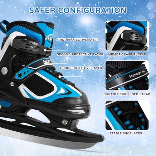 MammyGol Adjustable Kids Ice Skates Blue Medium US 1-4 Recreational Hockey
