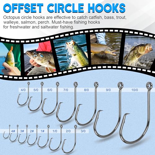 Offset Circle Hooks for Saltwater Fishing - 120pcs Size 6#