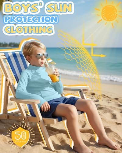 JoyMotion 3-Pack Boys Long Sleeve Rash Guard Swim Shirts - Black, Royal Blue, Light Blue, 5-6 Years