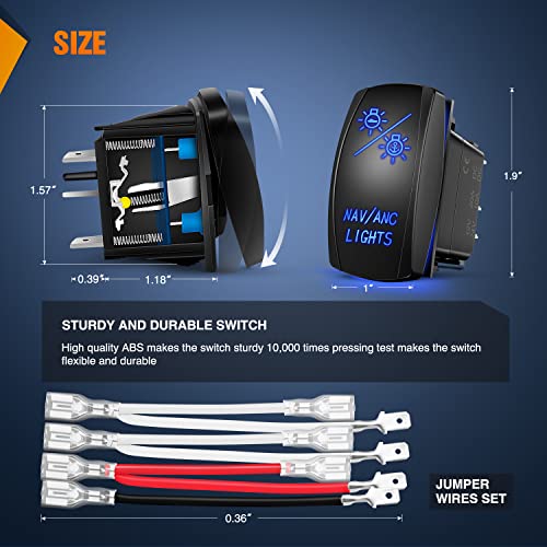 7-Pin Rocker Switch with Jumper Wires - Blue NAV/ANC