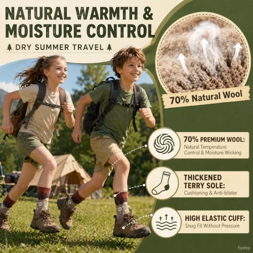 Kids Wool Socks 8-12 Years Boys Girls Merino Wool Hiking Athletic Socks Bear Design