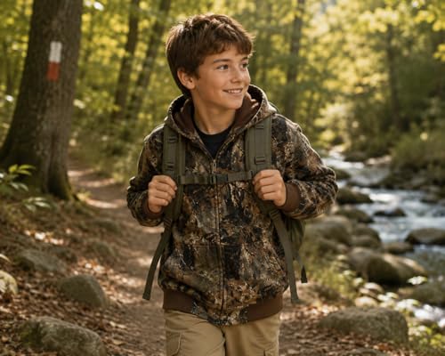 TrailCrest Boys Large Camo Full Zip Hoodie Sweatshirt for Outdoor & Casual Wear
