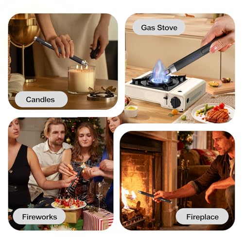MINCOME Black Rechargeable USB Plasma Arc Candle Lighter Windproof Flameless Safety Lock