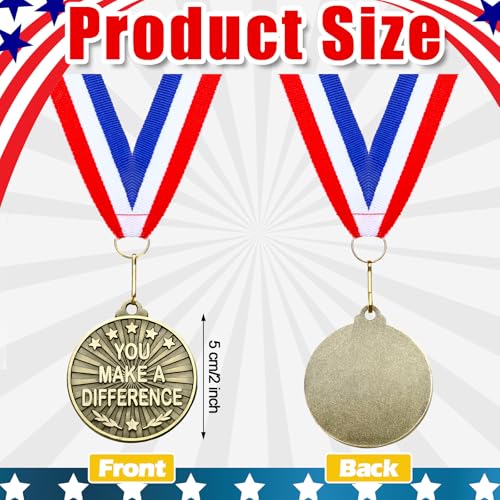 20 Pcs You Make A Difference Medals with Neck Ribbons - Gold