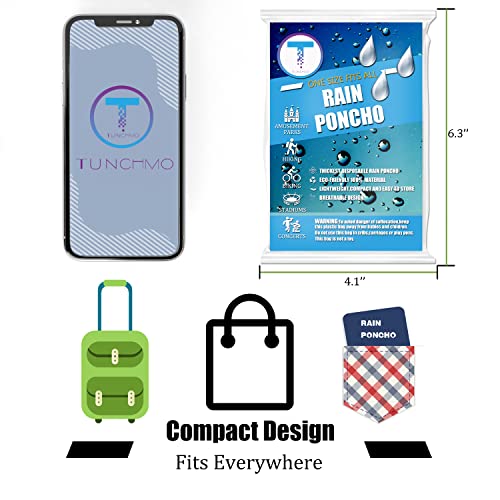 TUNCHMO Disposable Rain Ponchos for Adults & Kids 4 Pack - Extra Thick Outdoor Waterproof Cover