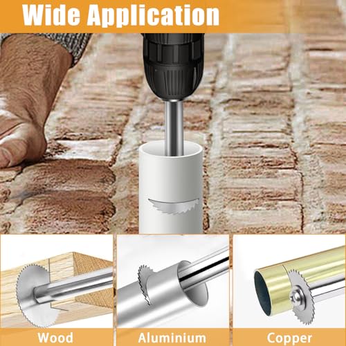 FOTYBEl Cutting Wheel for Drill, Rotary Tool Cutting Discs with 6pcs Steel Saw Blades, 1pc 1/4" Hex Long Shank, Power Rotary Tool Accessories for Cutting PVC Pipe Wood Plastic Soft Metal