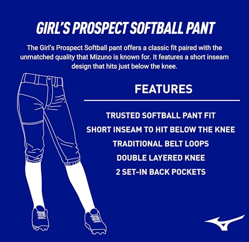 Mizuno Youth Girl's Prospect Softball Pants Medium Black - Durable & Moisture-Wicking