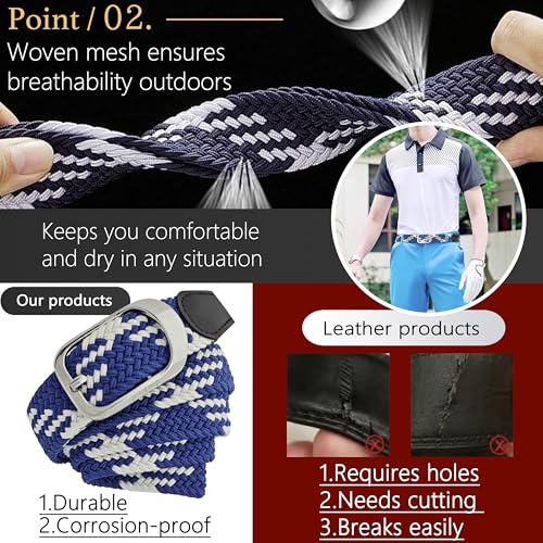 Elastic Braided Belt - Adjustable 42"-48" - Black Buckle