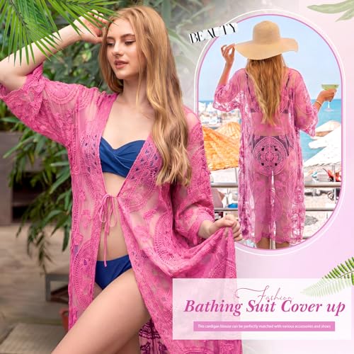 Peach Pink Lace Kimono Cardigan for Women - Funnysoft