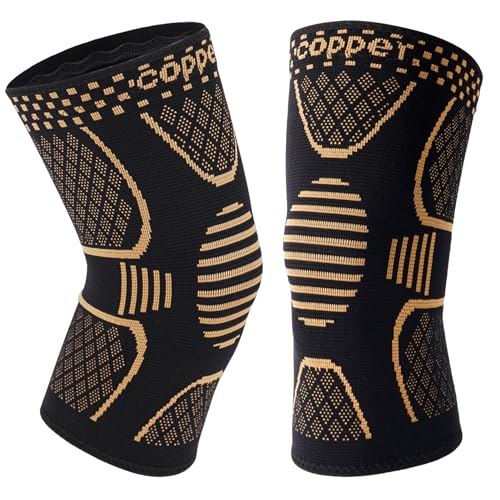 Copper Knee Brace Compression Sleeve Support - 2 Pack