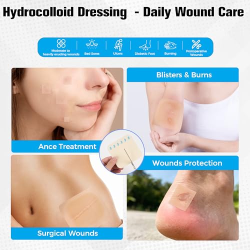 Hydrocolloid Wound Dressing - 4x4 Inch Ultra Thin Bandage Pads - 5 Pack
