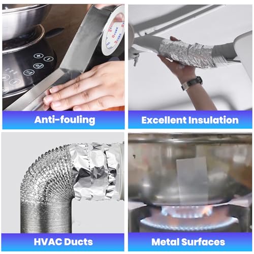 ADHES Professional Glass Fiber Aluminum Foil Tape, 0.78 Inch x 55 Yards(164ft) Heat Proof Tape Withstand 80¡ÆC to 100¡ÆC, Reinforced Foil Duct Tape, for HVAC, Metal Repair Sealing and Insulation