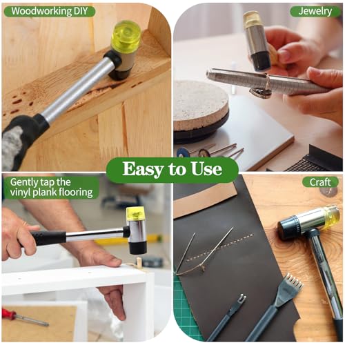 2pcs Mallet Set, 16oz & 25mm Double-Faced Soft Rubber Mallet, for Flooring, Woodworking, Furniture Repair