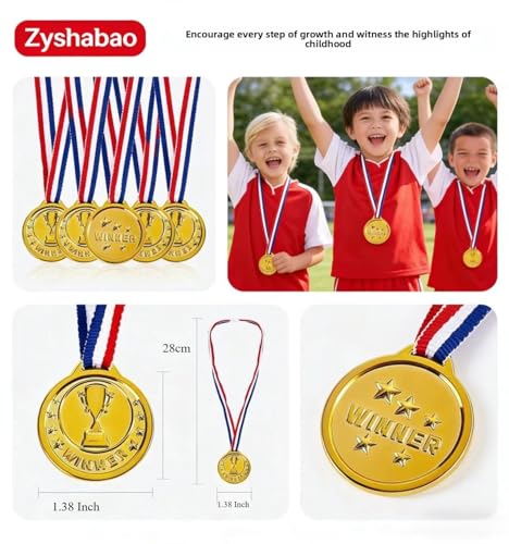 24 Pack Gold Plastic Winner Medals - 1.38 Inch with Neck Ribbon