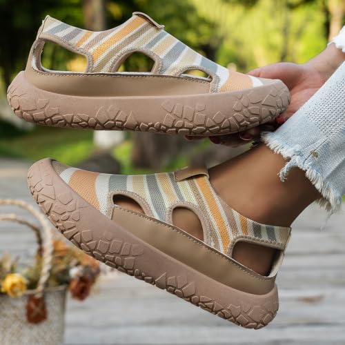 Chunky Platform Sneakers for Women - Khaki Wedge Walking Shoes
