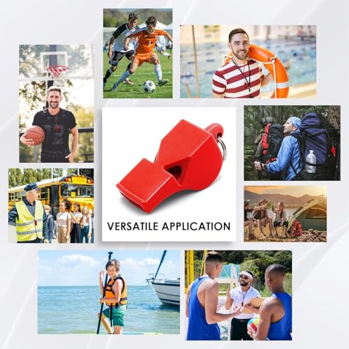 Emergency Whistles with Lanyard - Ultra Loud 120dB, Red - 5 Pack