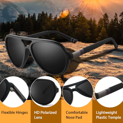 VentiVenti Men's Polarized Aviator Sunglasses 65mm Matte Black Frame Smoke Lenses