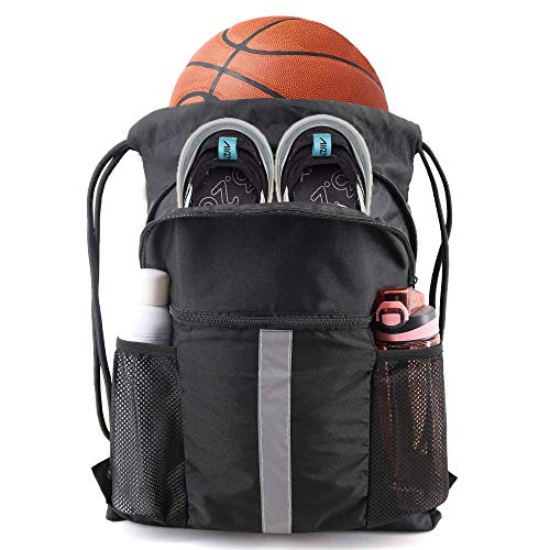 X-Large Black Drawstring Backpack with Shoe Compartment