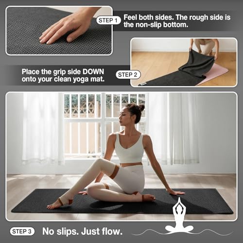 SOOWASH Hot Yoga Mat Towel, Non-Slip Microfiber 26.5x72in (Carbon Black)
