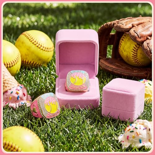 Championship Trophy Ring Set with Display Case - Colorful Softball Ice Cream Drip
