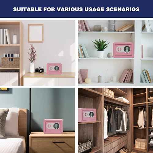 Small Safe Box - Home Safe for Money Jewelry Documents, Solid Lock Box, Mini Security Box with Digital Electronic Security Keypad for Home Office Hotel (Pink)