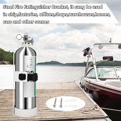 Boat Steel Fire Extinguisher Bracket,304 Stainless Steel Mounting Bracket with Adjustable Straps, Heavy Duty Fire Extinguisher Metal Bracket Compatible with Fire Extinguishers(White/Silvery) (White)