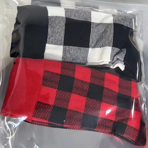Buffalo Plaid Cotton Crew Socks - Warm Hiking Casual 2-Pairs - Black+Black (10-14)