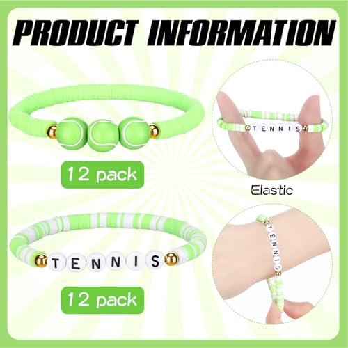24 Pcs Tennis Ball Beaded Sports Wristbands - Green & White