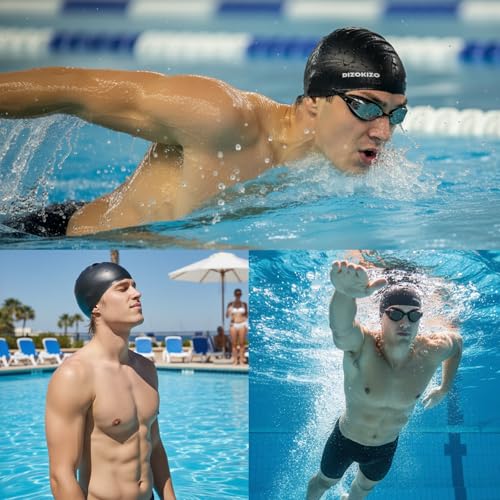 Glossy Silicone Swim Cap - Non-Slip for Men and Women - Black