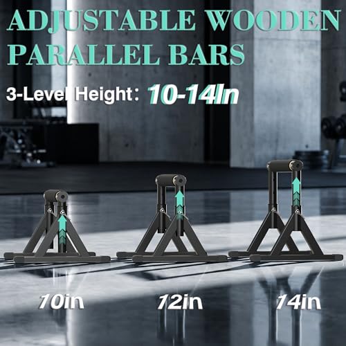 Wooden Parallel Bars 10-14" - Adjustable Height, 600LB Capacity for Home Gym
