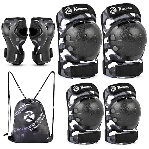 Kuxuan Kids Camo Knee Pads Medium with Drawstring Bag - Protective Gear Set