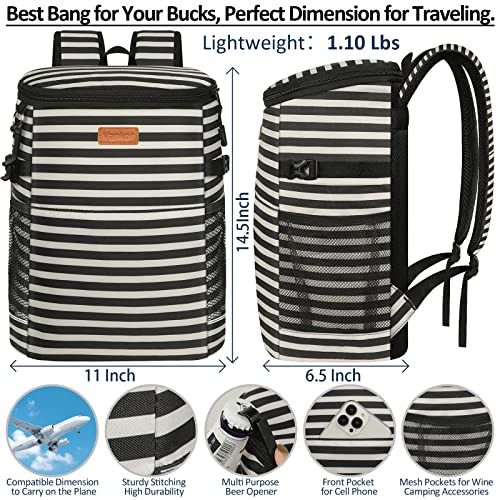 Vankor Insulated Backpack Cooler Bag 33/45 Cans with Leakproof PEVA - Black White Stripe, Adjustable Straps
