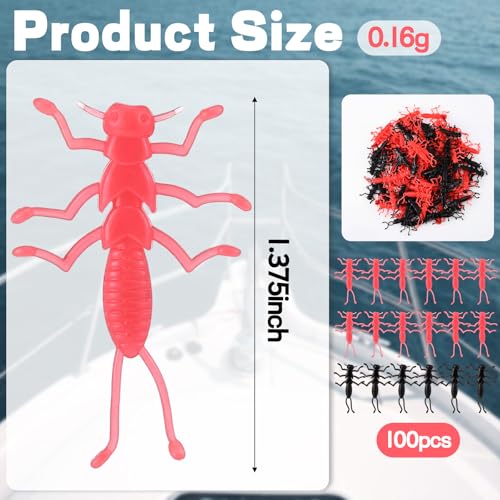 100 Pcs Soft Plastic Stonefly Fishing Lures - Black & Pink