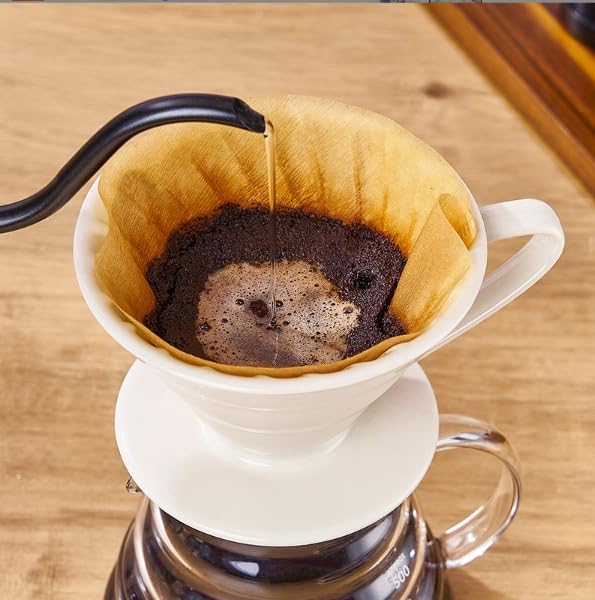 Large Ceramic Coffee Dripper, Size 02(1-4 Cups), White, with Free Coffee Scoop, V60 Coffee Dripper